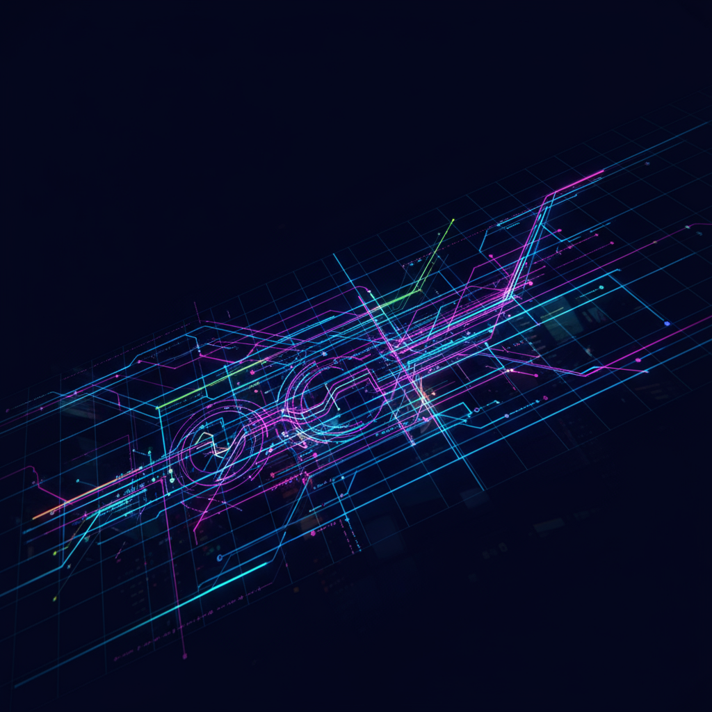 Abstract neon grid representing data and sound